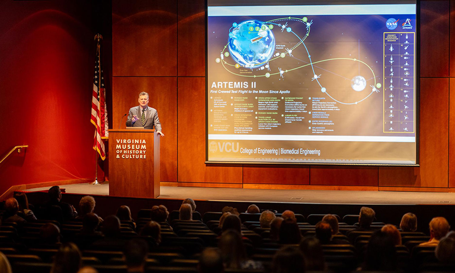Henry Donahue, Ph.D., discusses research about the effects of space travel on human health at the June Health in History series event co-hosted by the MCV Foundation and the Virginia Museum of History & Culture. Photo: Tyler Trumbo, MCV Foundation