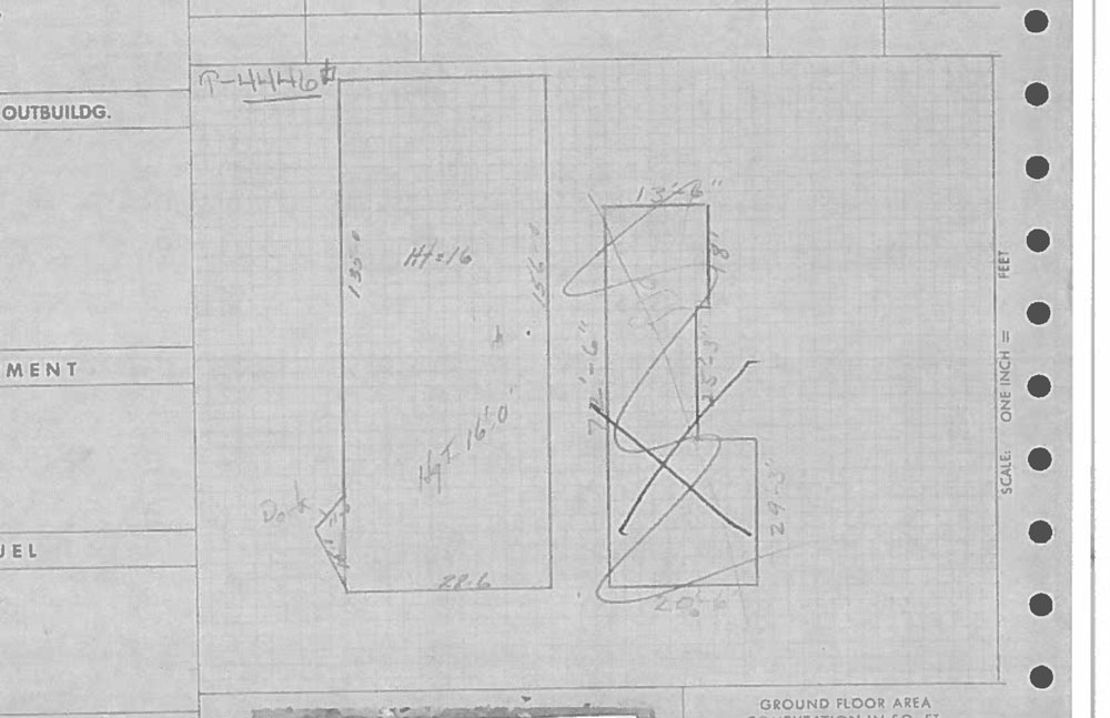 The original brick house was demolished June 22, 1960, to make way for a new cinder block industrial structure with a bigger footprint. This image from the property card at the City of Richmond Assessor’s Office depicts the new building’s footprint alongside a crossed-out sketch of the earlier building’s