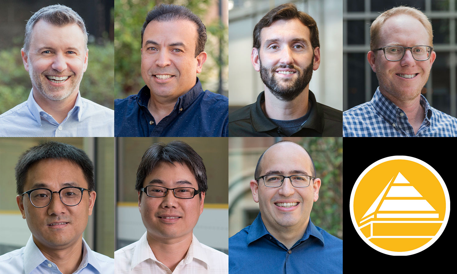 (Top row, left to right): Christopher Lemmon, Ph.D., Tamer Nadeem, Ph.D., Charles Cartin, Ph.D., Bradley Nichols, Ph.D. (Bottom row, left to right): Zeyun Wu, Ph.D., Shawn Chen, Ph.D., Carlos Castano, Ph.D.