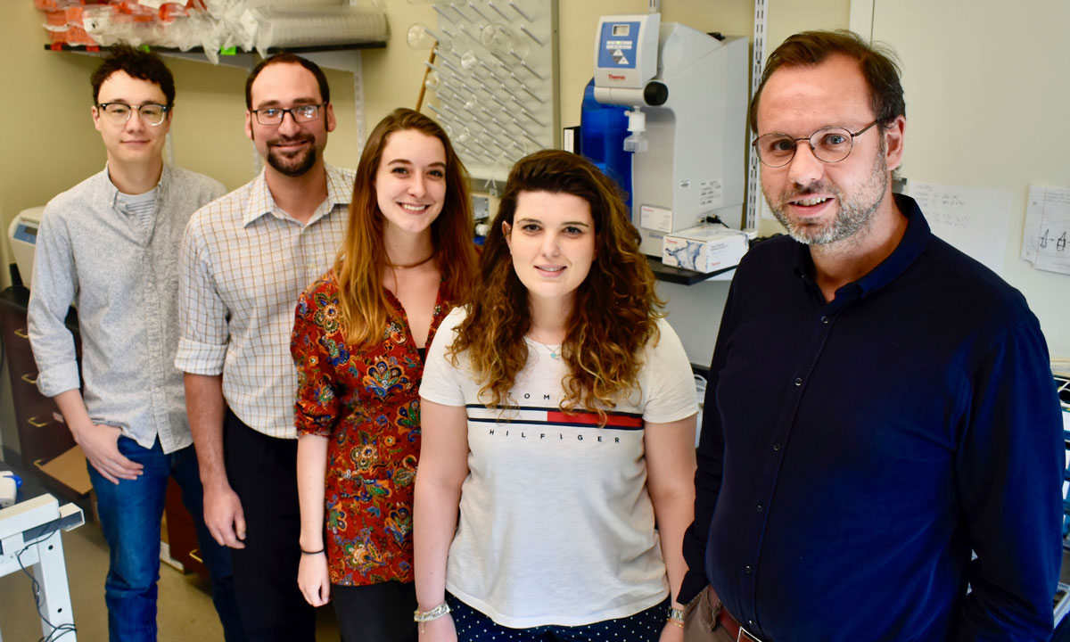 Cole, far left, with members of Joao Soares' Engineered Tissue Multiscale Mechanics and Modeling Laboratory.